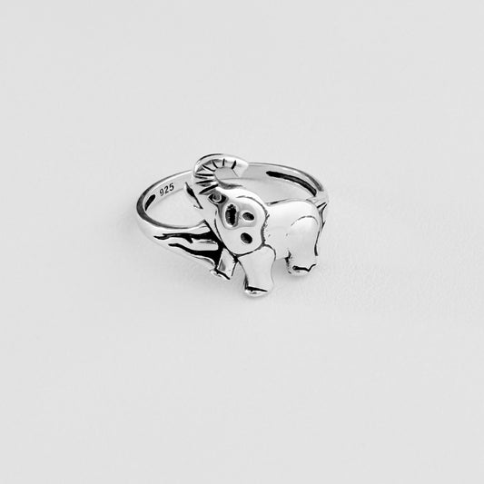 925 Sterling Silver Statement Trunk Up Elephant Ring | Good Luck Spirit Animal Silver Rings