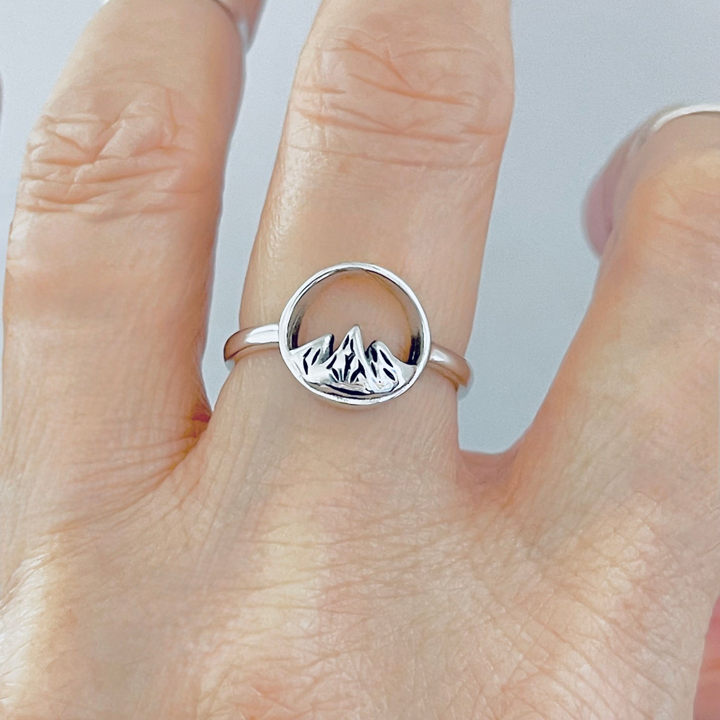 Sterling Silver Tripeak Mountain Open Circle Ring | Nature Desert Rock Climbing Silver Rings