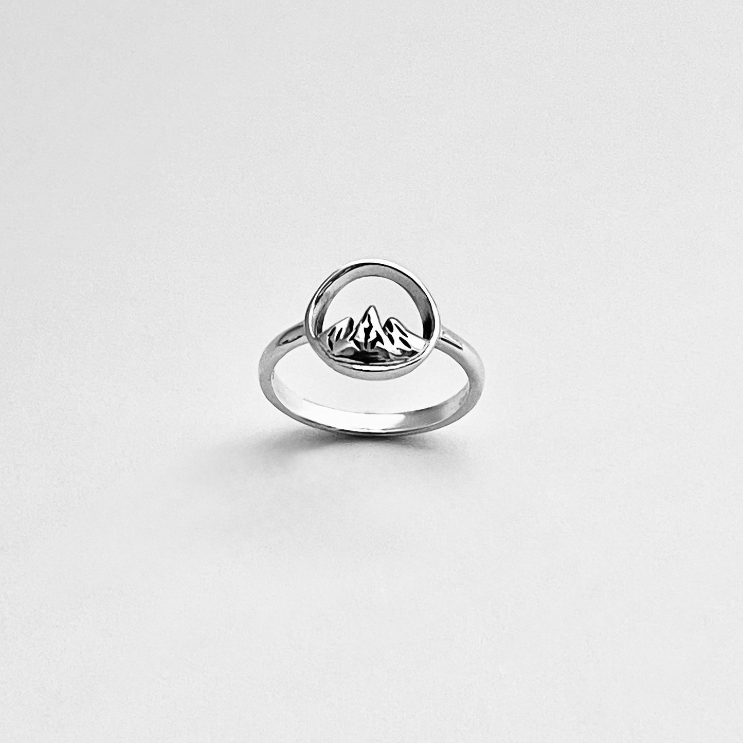 Sterling Silver Tripeak Mountain Open Circle Ring | Nature Desert Rock Climbing Silver Rings