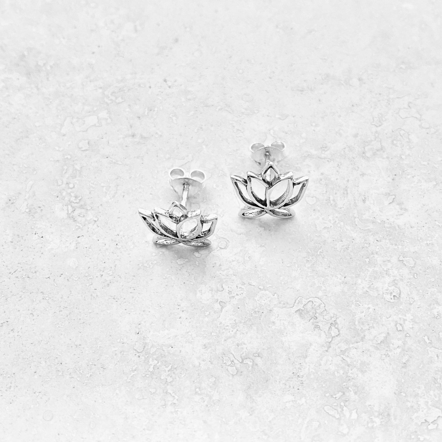 Sterling Silver Cut Out Lotus Flower Earrings, Dainty Stud Earring, Mandala Floral Jewelry