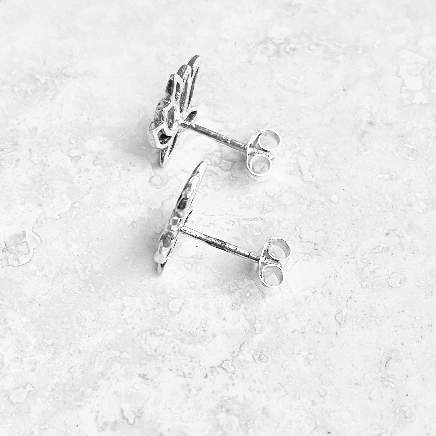 Sterling Silver Cut Out Lotus Flower Earrings, Dainty Stud Earring, Mandala Floral Jewelry