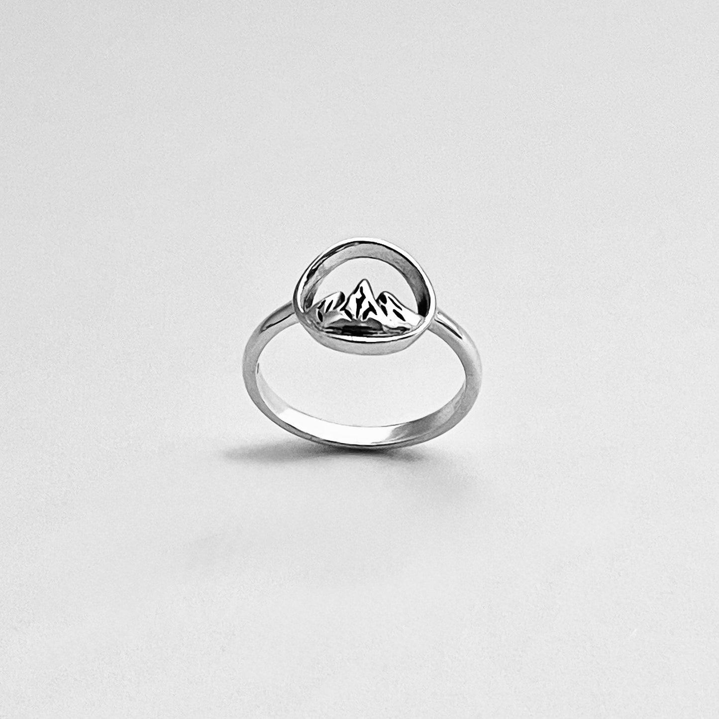 Sterling Silver Tripeak Mountain Open Circle Ring | Nature Desert Rock Climbing Silver Rings