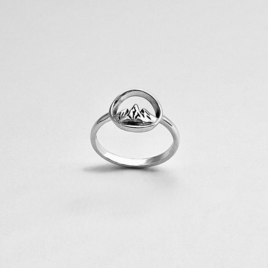 Sterling Silver Tripeak Mountain Open Circle Ring | Nature Desert Rock Climbing Silver Rings