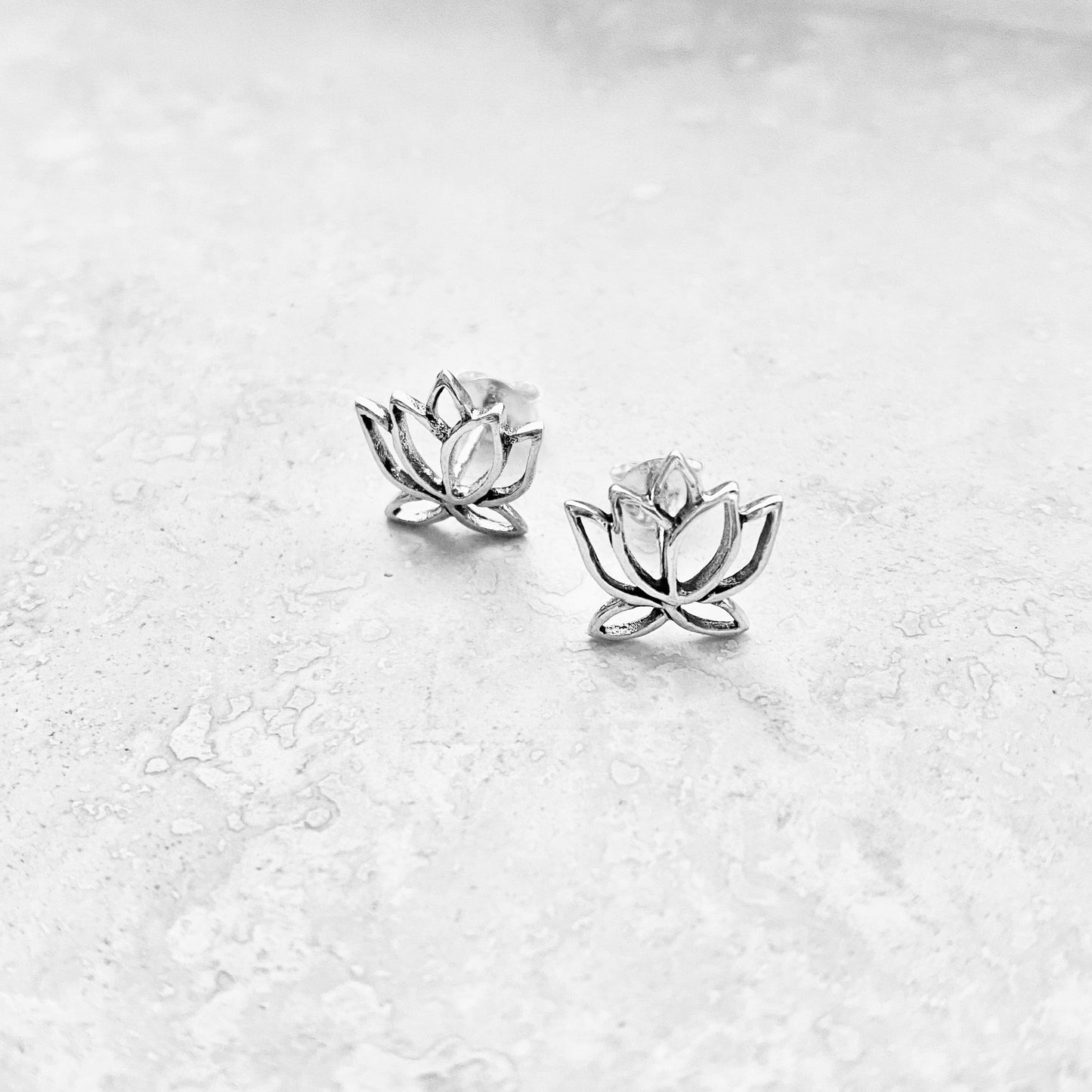 Sterling Silver Cut Out Lotus Flower Earrings, Dainty Stud Earring, Mandala Floral Jewelry