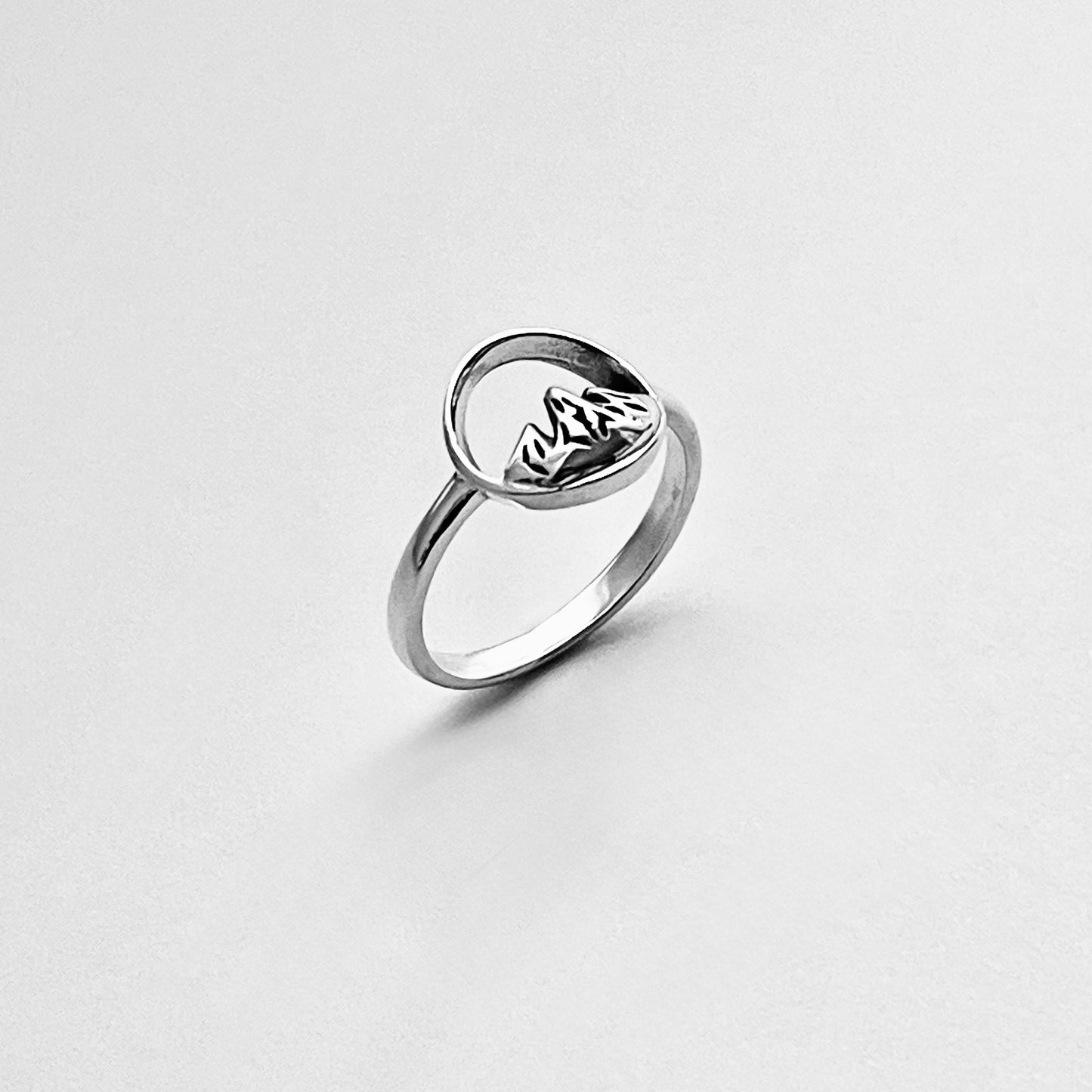 Sterling Silver Tripeak Mountain Open Circle Ring | Nature Desert Rock Climbing Silver Rings