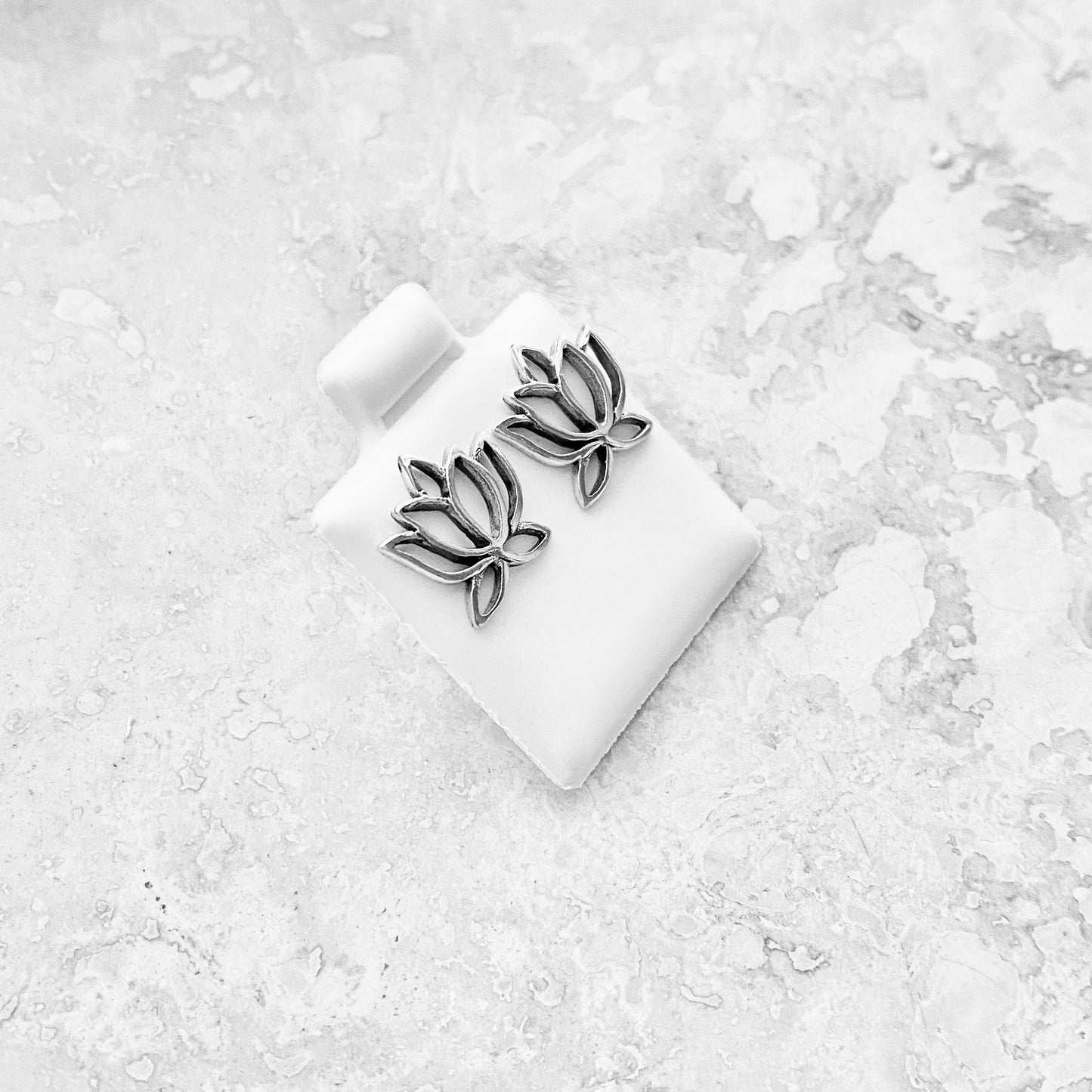 Sterling Silver Cut Out Lotus Flower Earrings, Dainty Stud Earring, Mandala Floral Jewelry