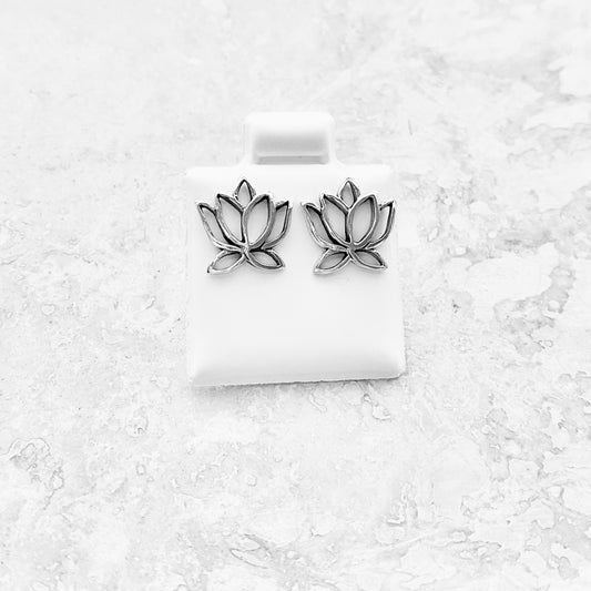 Sterling Silver Cut Out Lotus Flower Earrings, Dainty Stud Earring, Mandala Floral Jewelry