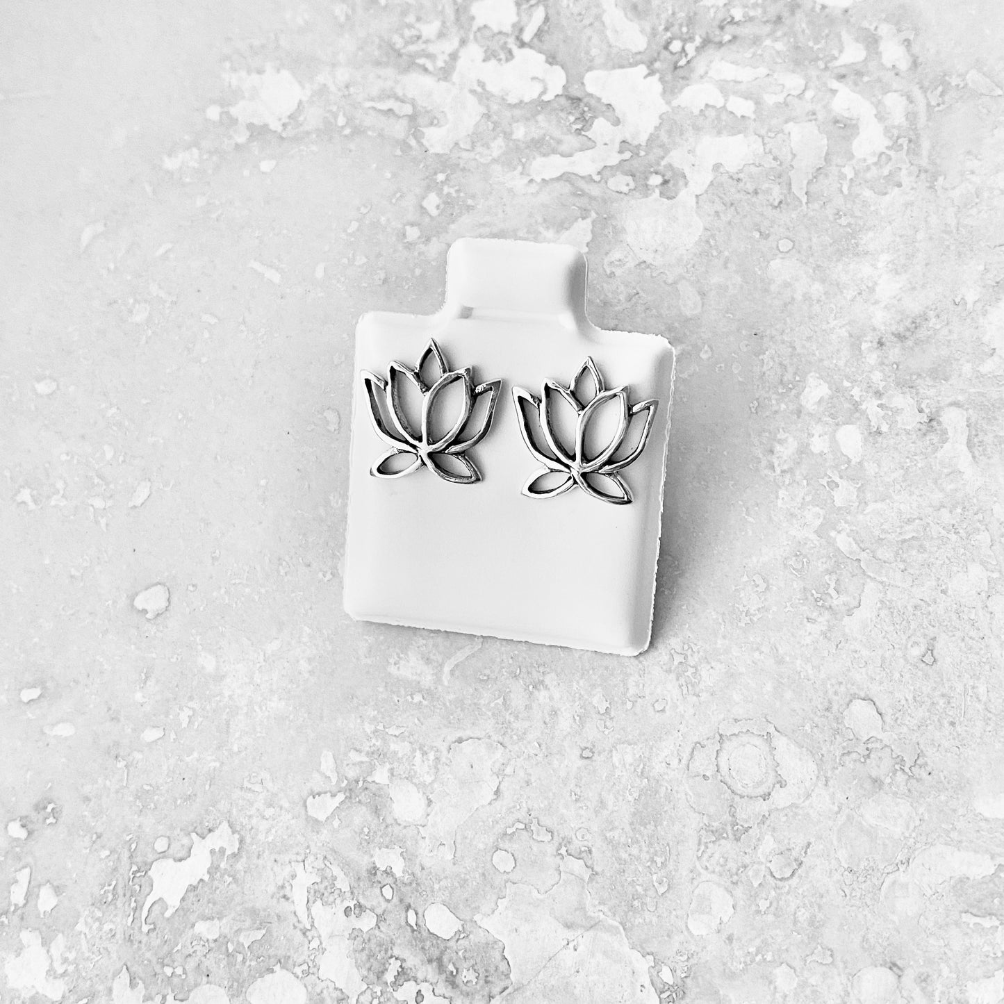 Sterling Silver Cut Out Lotus Flower Earrings, Dainty Stud Earring, Mandala Floral Jewelry
