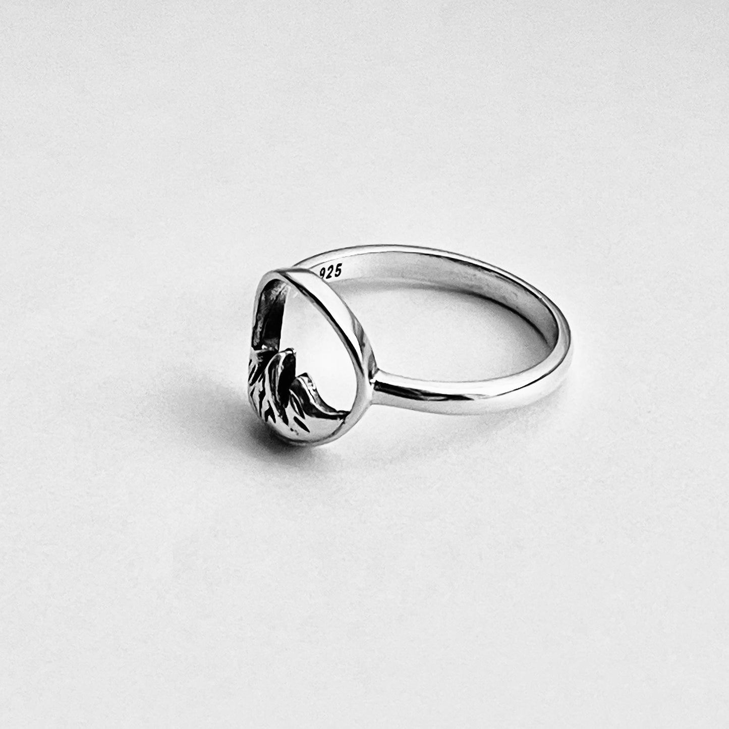 Sterling Silver Tripeak Mountain Open Circle Ring | Nature Desert Rock Climbing Silver Rings