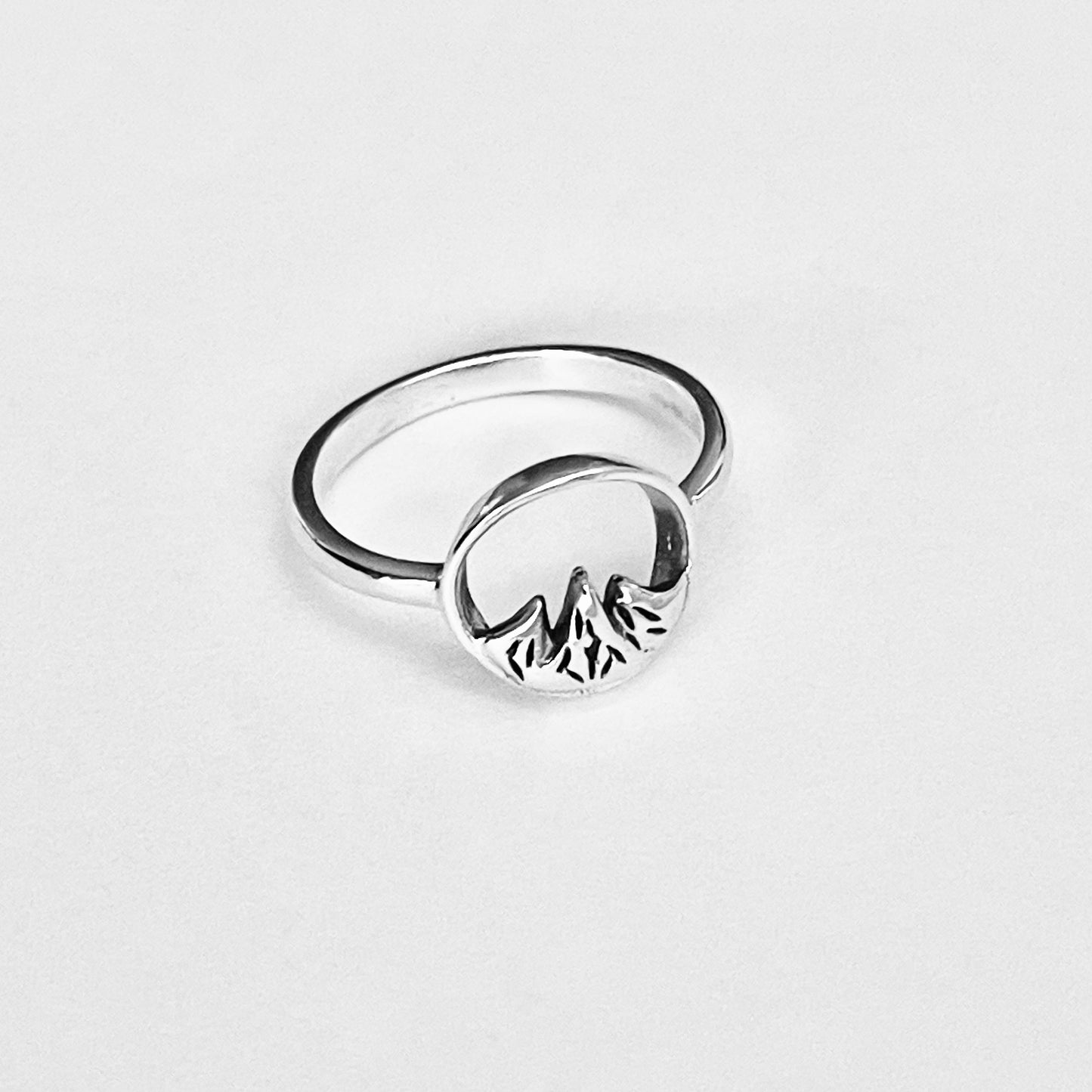 Sterling Silver Tripeak Mountain Open Circle Ring | Nature Desert Rock Climbing Silver Rings