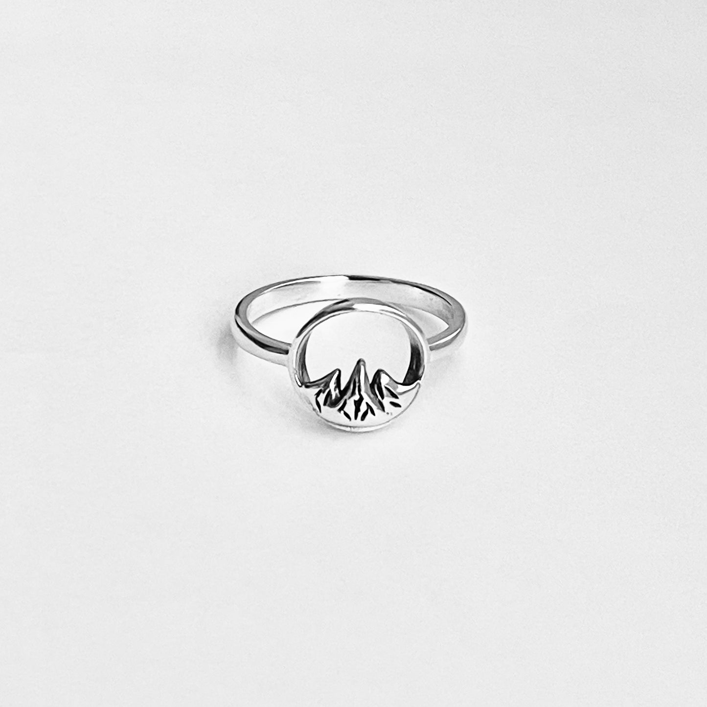 Sterling Silver Tripeak Mountain Open Circle Ring | Nature Desert Rock Climbing Silver Rings