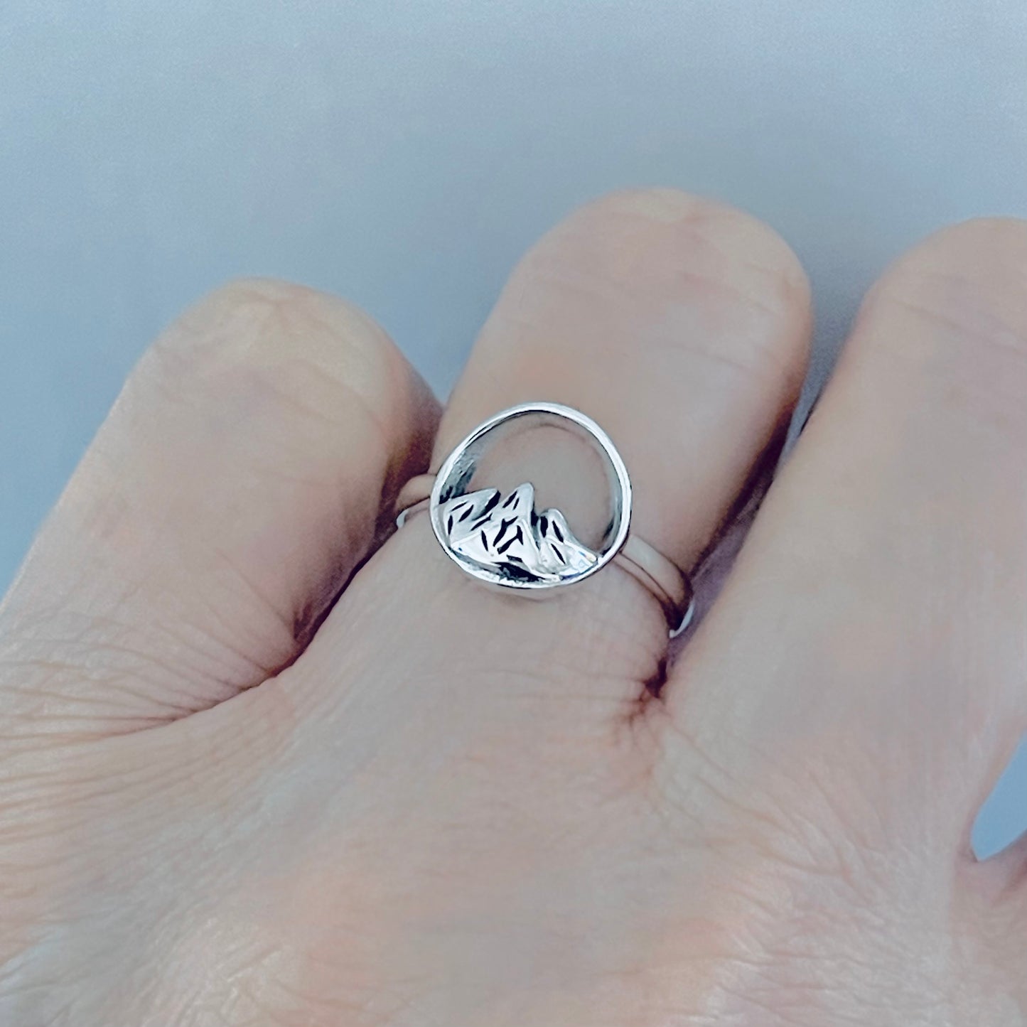 Sterling Silver Tripeak Mountain Open Circle Ring | Nature Desert Rock Climbing Silver Rings