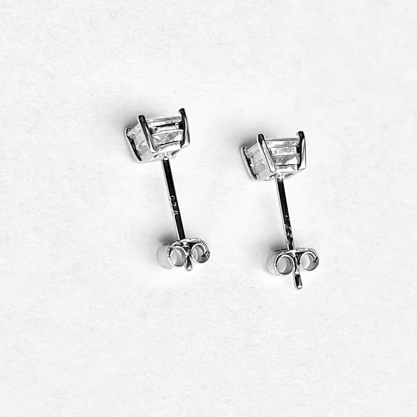 Sterling Silver 4 x 4 mm Square CZ Stud Earring, April Birthstone Jewelry