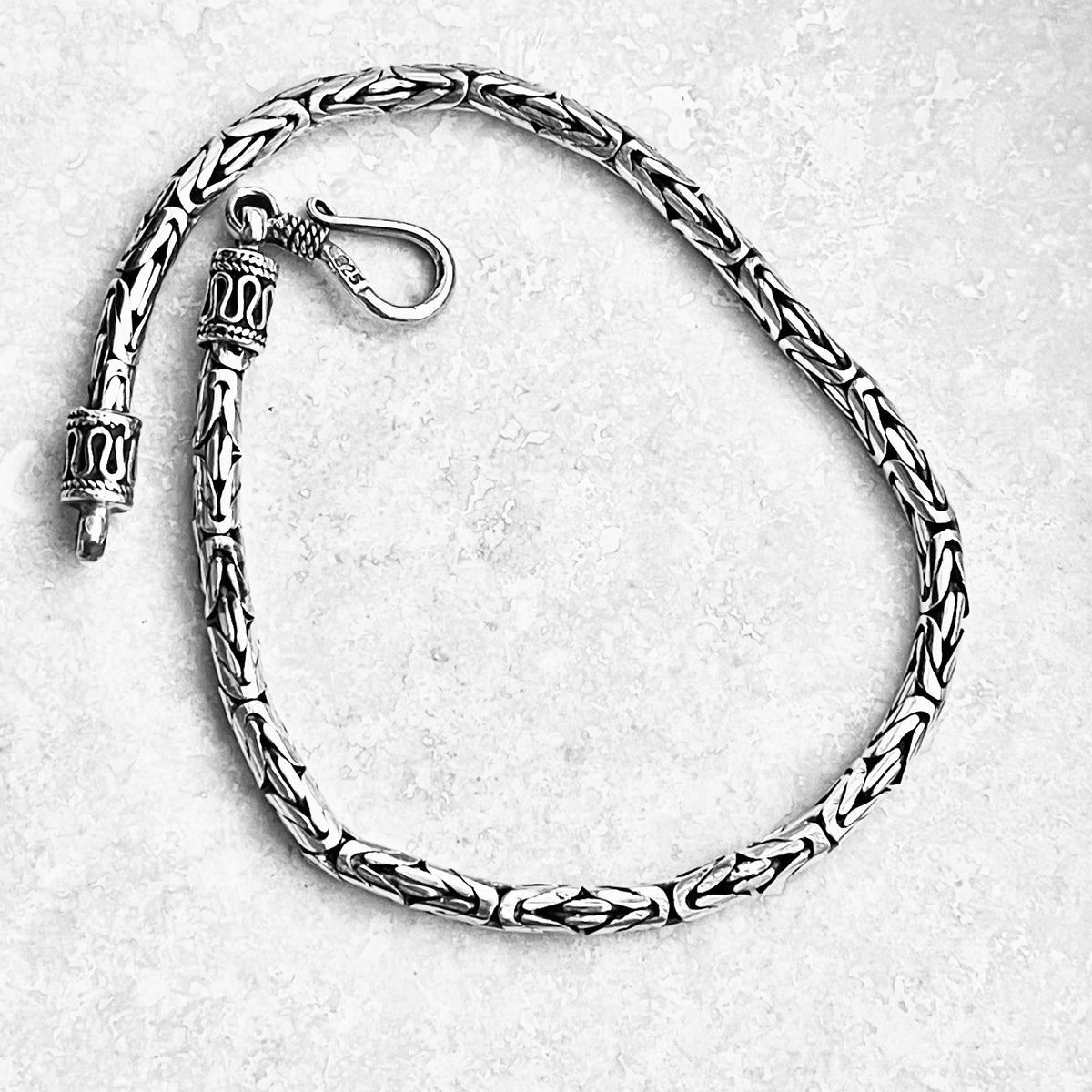 925 Sterling Silver Unisex Byzantine Bracelet | Bali Style Boho Silver Bracelets Anklets