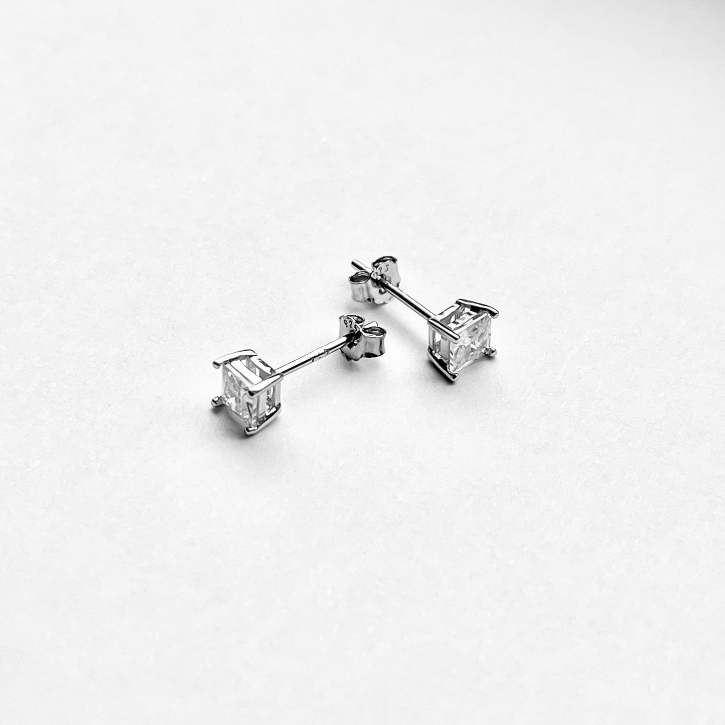 Sterling Silver 4 x 4 mm Square CZ Stud Earring, April Birthstone Jewelry