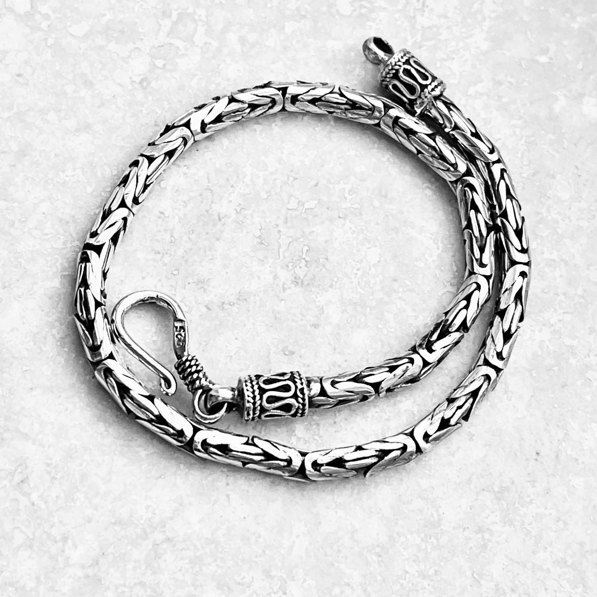 925 Sterling Silver Unisex Byzantine Bracelet | Bali Style Boho Silver Bracelets Anklets