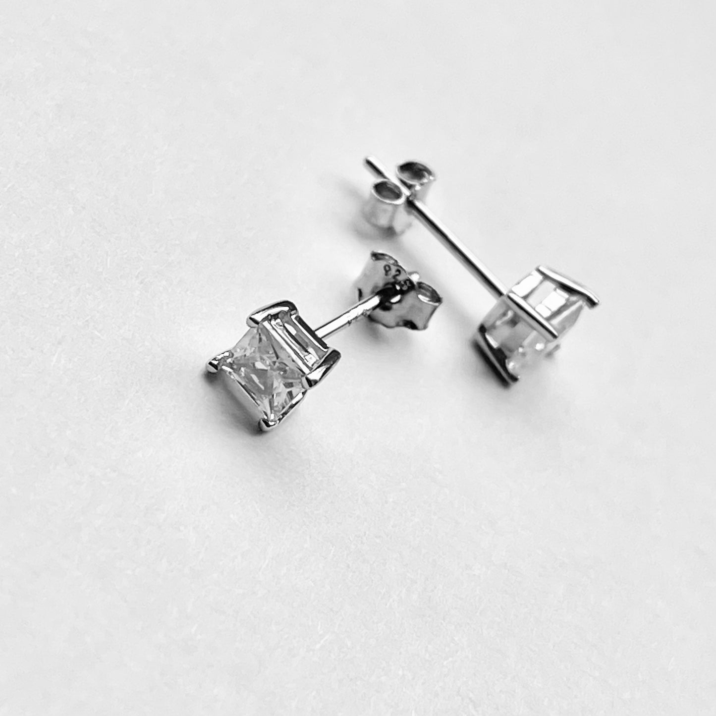 Sterling Silver 4 x 4 mm Square CZ Stud Earring, April Birthstone Jewelry