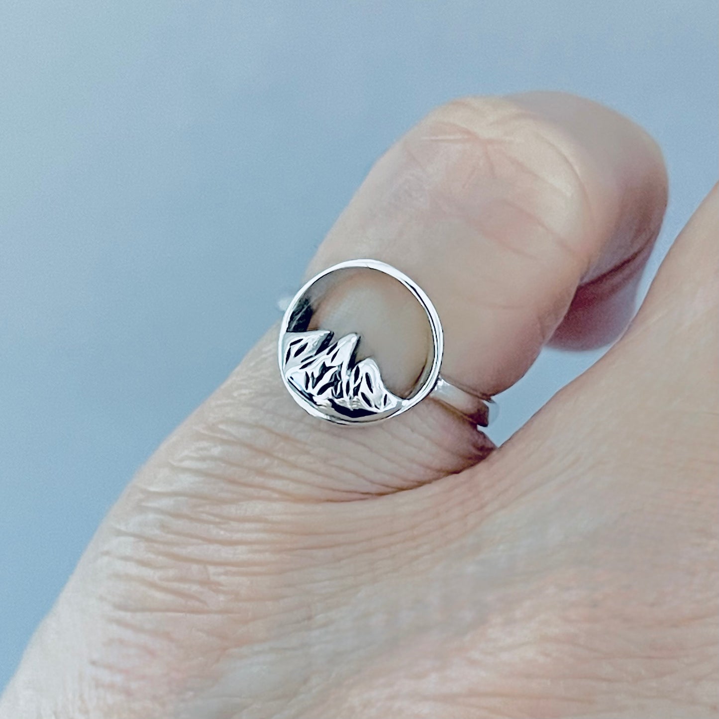 Sterling Silver Tripeak Mountain Open Circle Ring | Nature Desert Rock Climbing Silver Rings