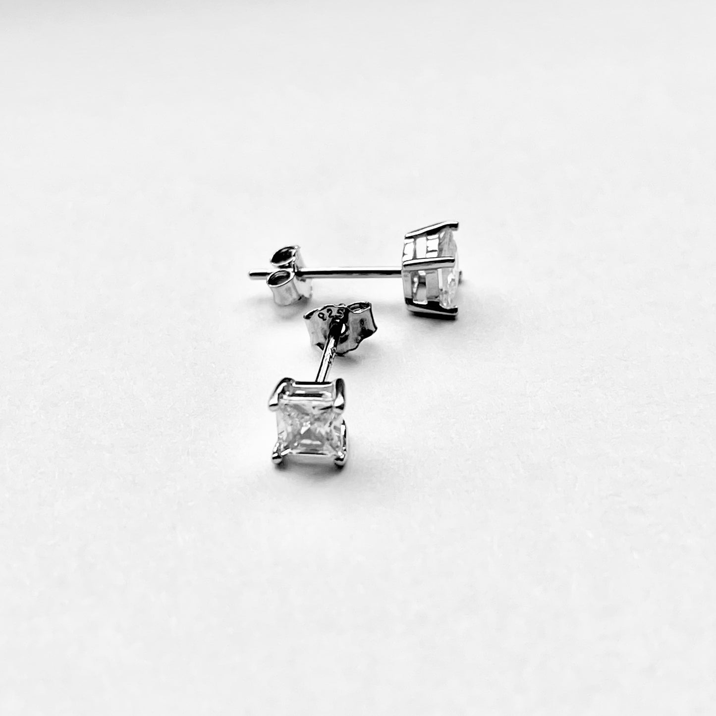 Sterling Silver 4 x 4 mm Square CZ Stud Earring, April Birthstone Jewelry