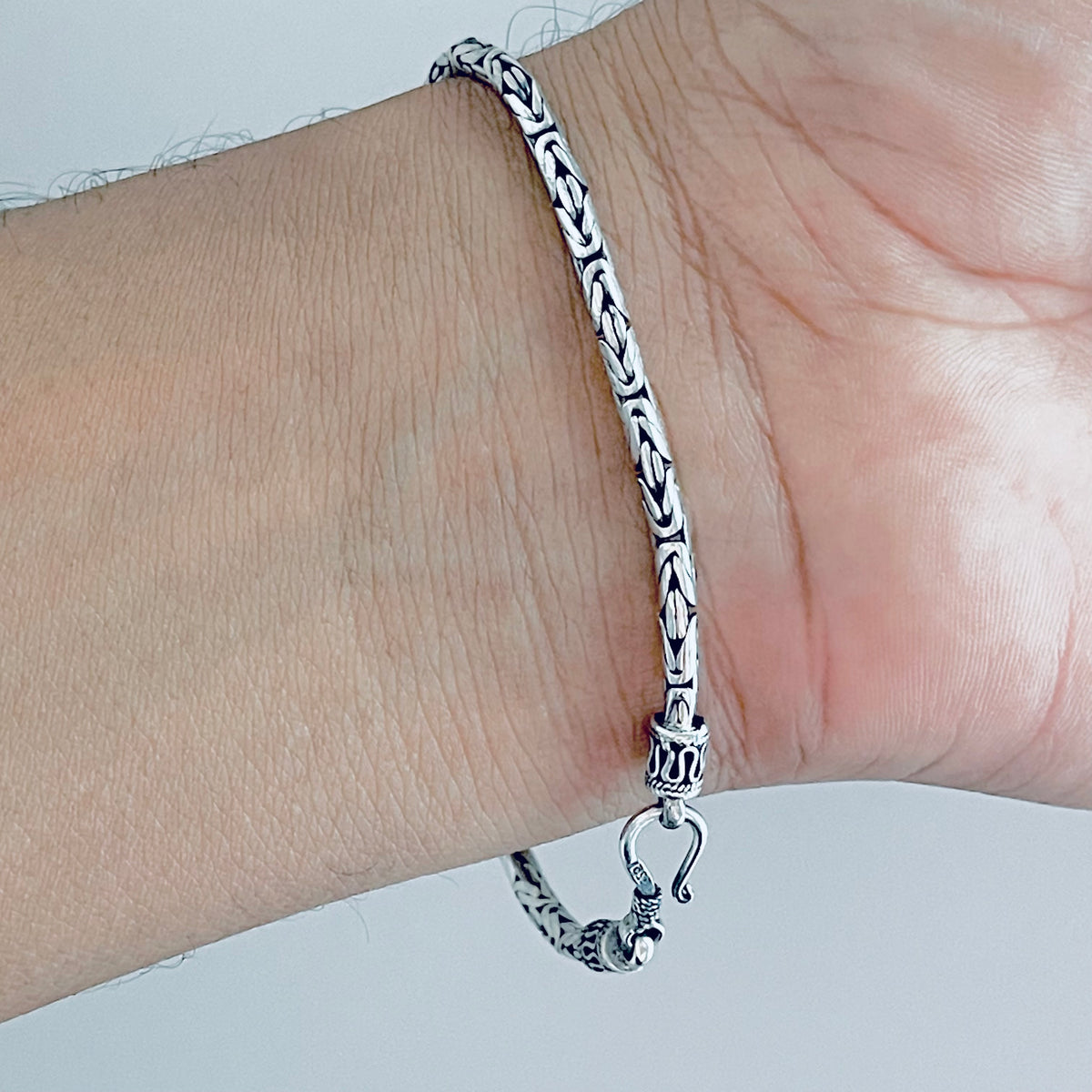 925 Sterling Silver Unisex Byzantine Bracelet | Bali Style Boho Silver Bracelets Anklets