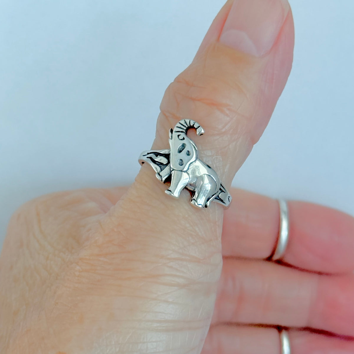 925 Sterling Silver Statement Trunk Up Elephant Ring | Good Luck Spirit Animal Silver Rings