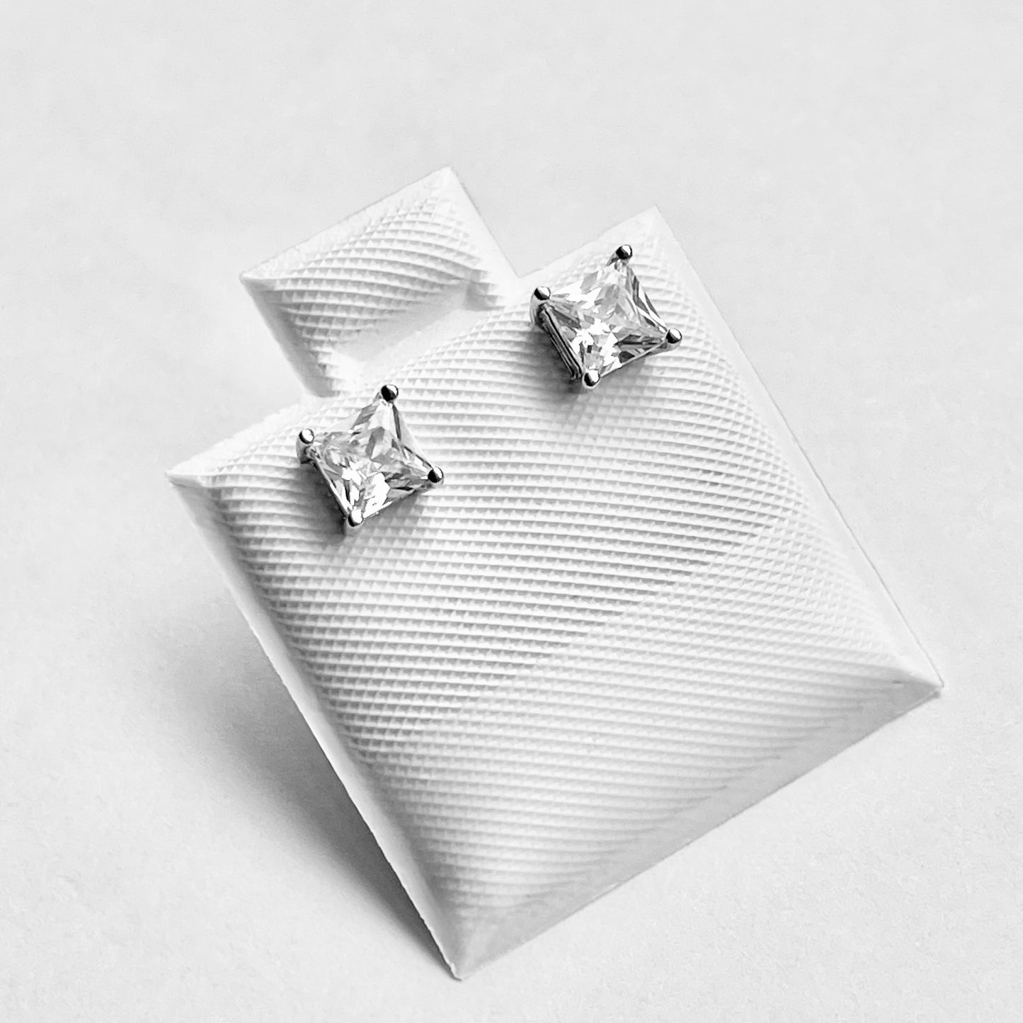 Sterling Silver 4 x 4 mm Square CZ Stud Earring, April Birthstone Jewelry