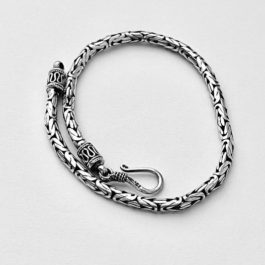 Sterling Silver Unisex 3 MM Byzantine Bracelet, Bali Style Bracelet, Silver Anklet