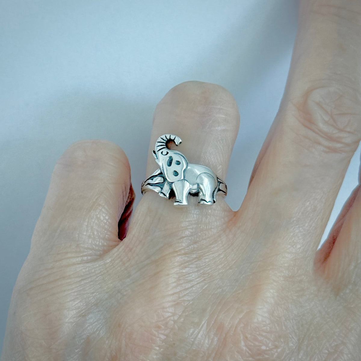 925 Sterling Silver Statement Trunk Up Elephant Ring | Good Luck Spirit Animal Silver Rings