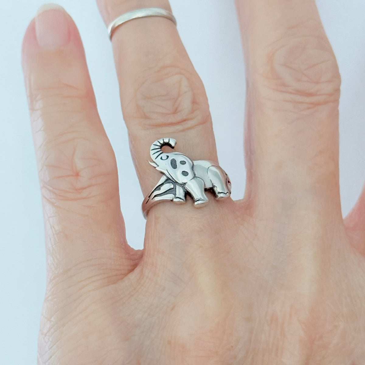 925 Sterling Silver Statement Trunk Up Elephant Ring | Good Luck Spirit Animal Silver Rings