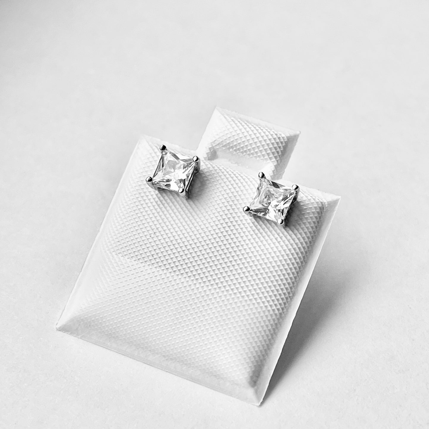 Sterling Silver 4 x 4 mm Square CZ Stud Earring, April Birthstone Jewelry
