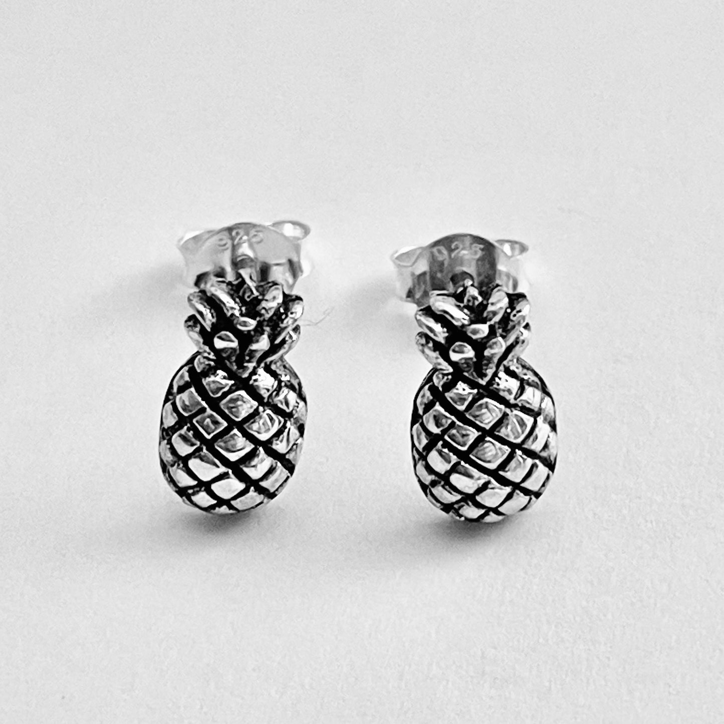 Sterling Silver Pineapple Earring, Tropical Fruit Earrings, Stud Silver Earring