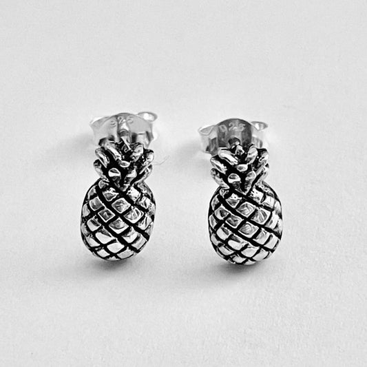 Sterling Silver Pineapple Earring, Tropical Fruit Earrings, Stud Silver Earring