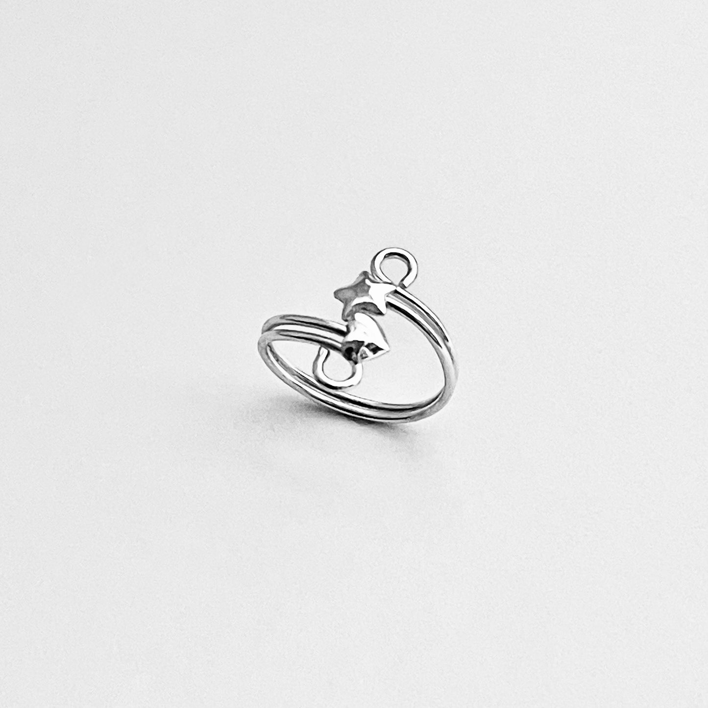 Sterling Silver Wire Heart and Star Toe Ring | Delicate Swirl Celestial Silver Rings