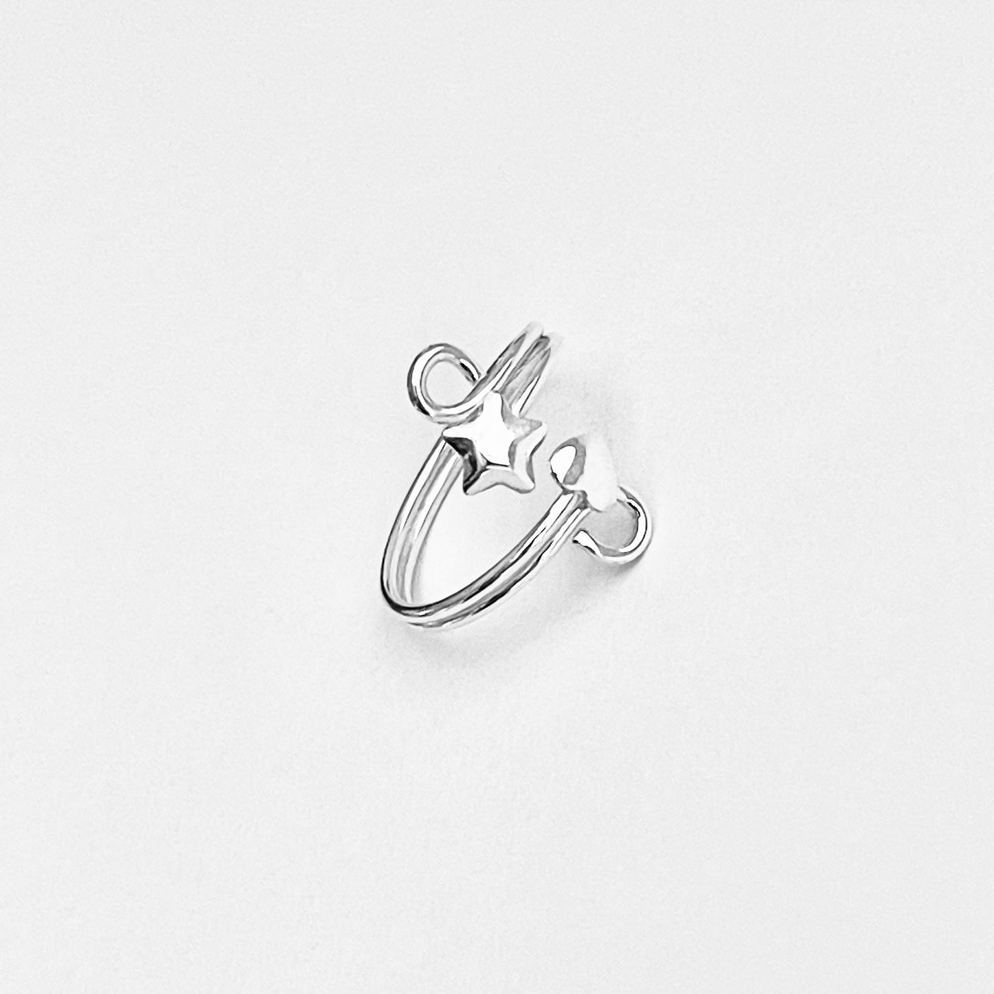 Sterling Silver Wire Heart and Star Toe Ring | Delicate Swirl Celestial Silver Rings