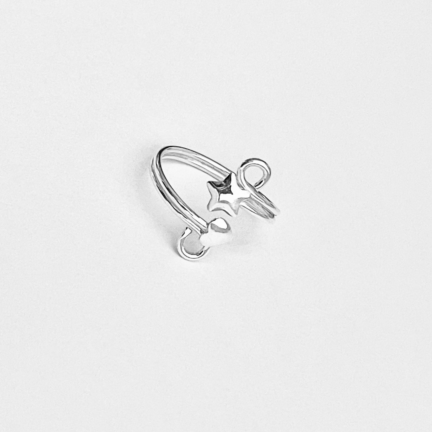 Sterling Silver Wire Heart and Star Toe Ring | Delicate Swirl Celestial Silver Rings