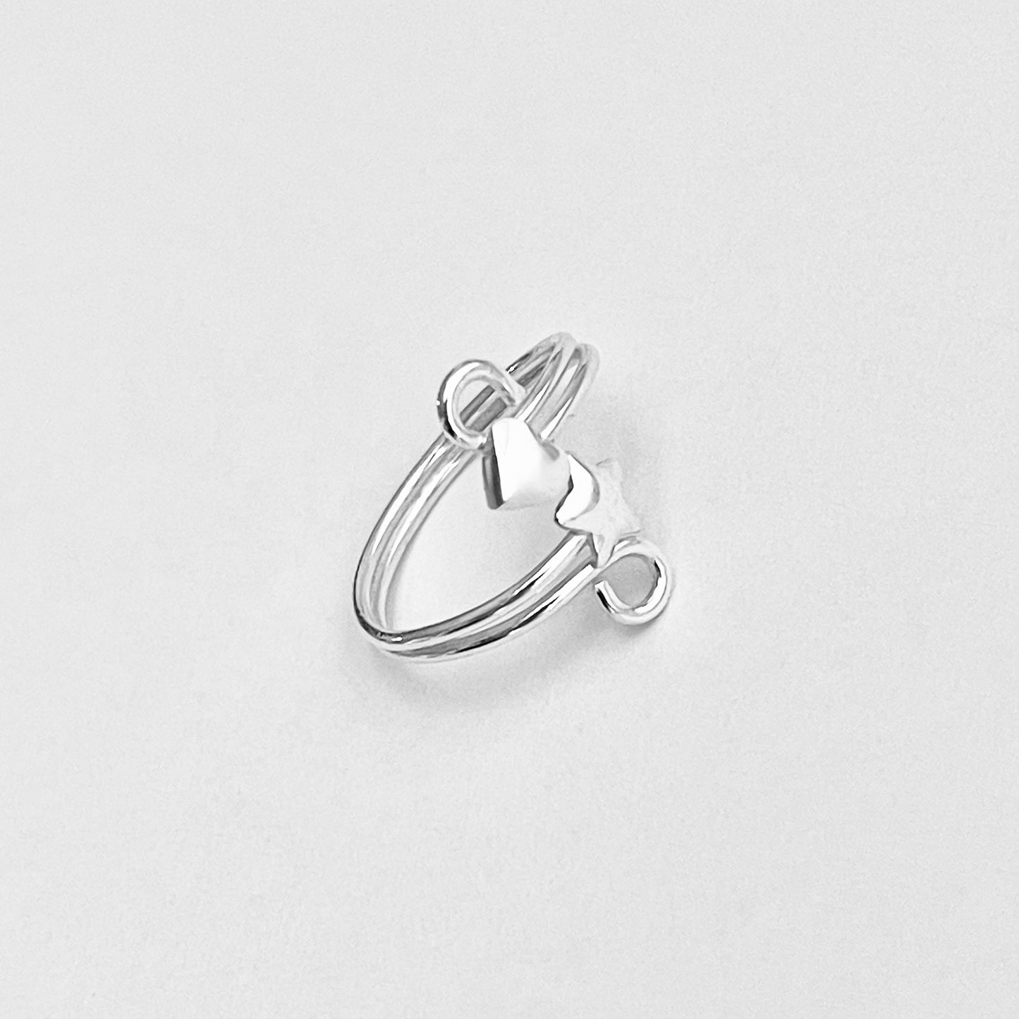 Sterling Silver Wire Heart and Star Toe Ring | Delicate Swirl Celestial Silver Rings