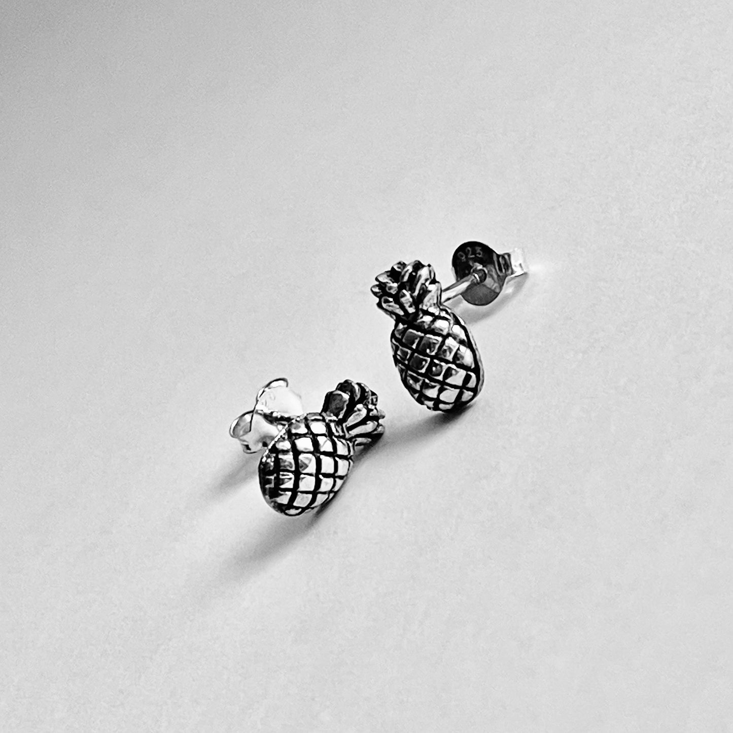 Sterling Silver Pineapple Earring, Tropical Fruit Earrings, Stud Silver Earring