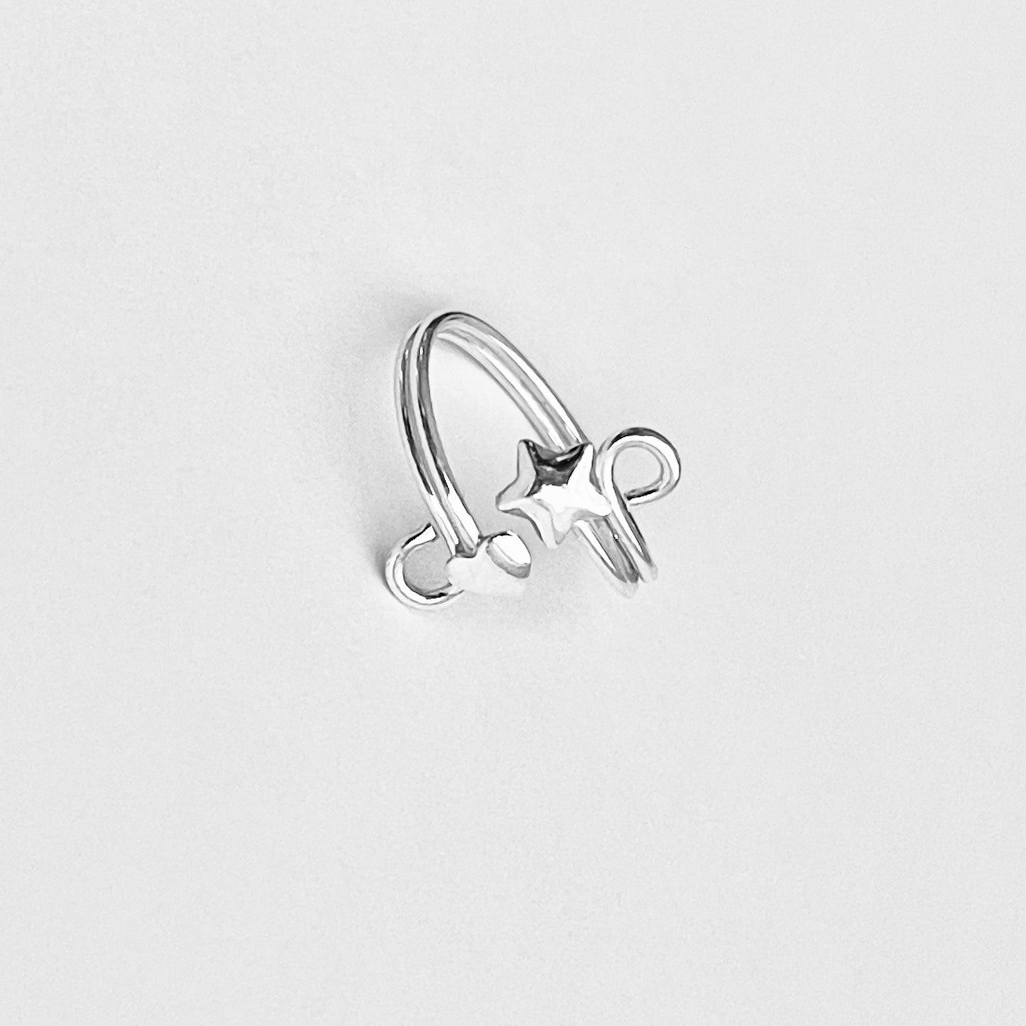 Sterling Silver Wire Heart and Star Toe Ring | Delicate Swirl Celestial Silver Rings