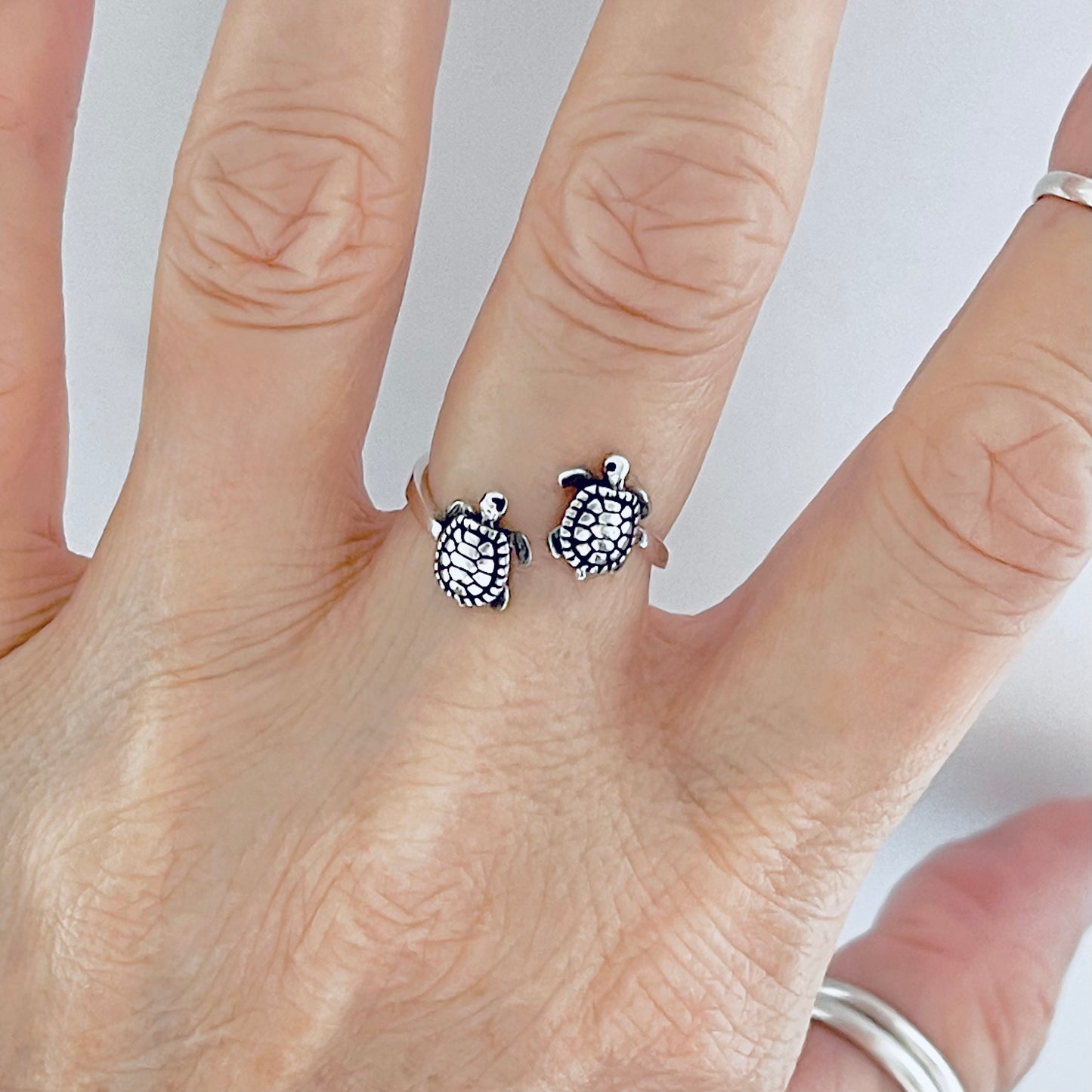 Sterling Silver Twins Turtle Ring, Sea Animals, Ocean Jewelry