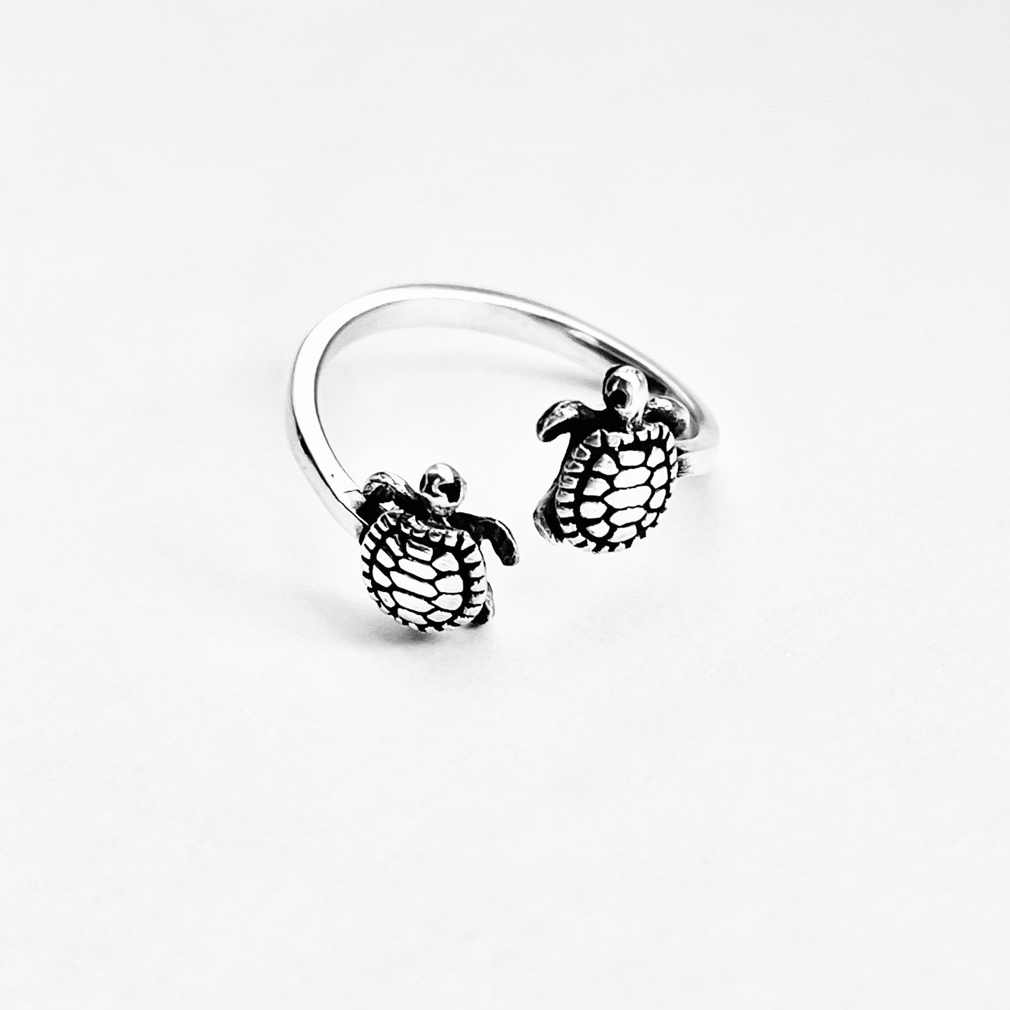 Sterling Silver Twins Turtle Ring, Sea Animals, Ocean Jewelry