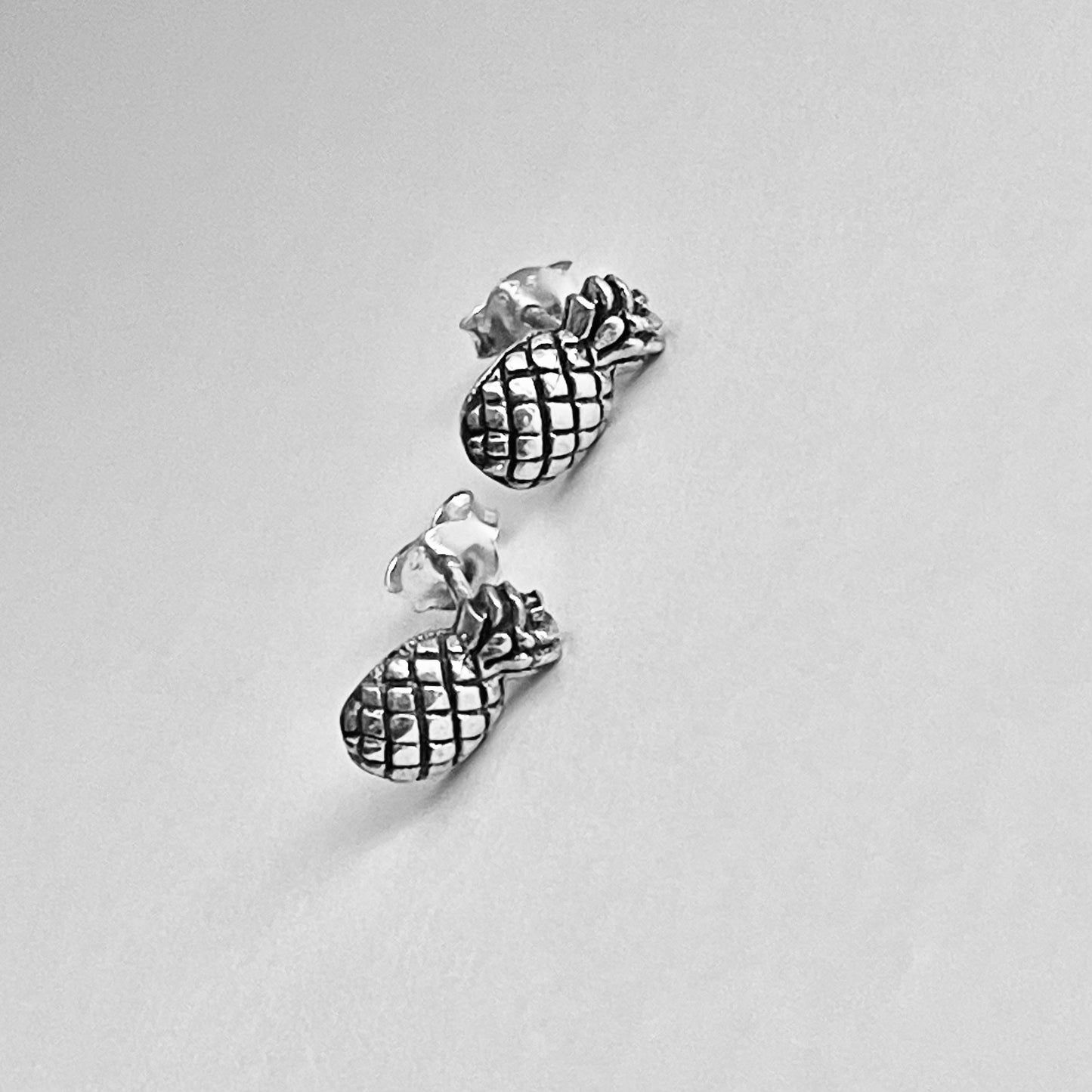 Sterling Silver Pineapple Earring, Tropical Fruit Earrings, Stud Silver Earring