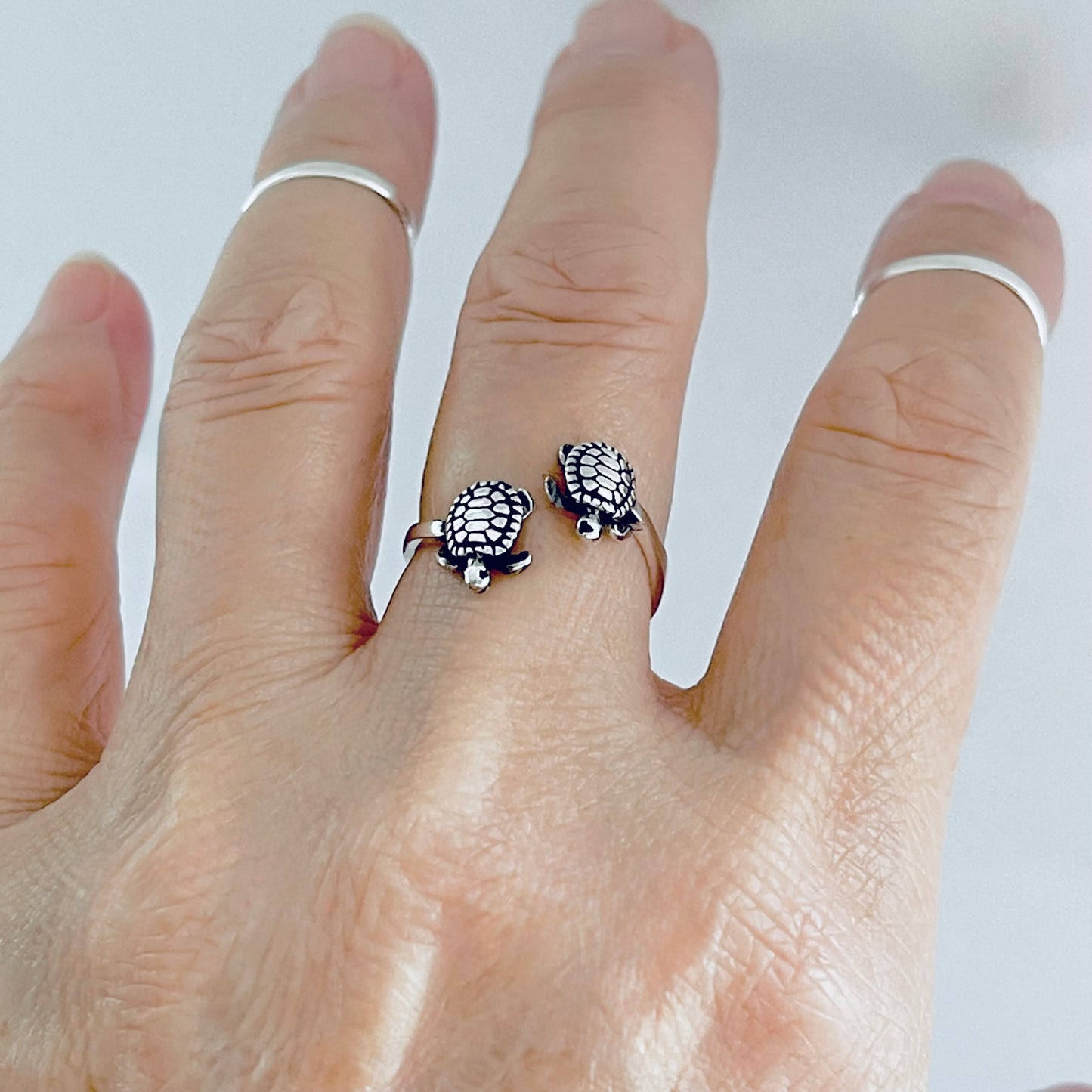 Sterling Silver Twins Turtle Ring, Sea Animals, Ocean Jewelry