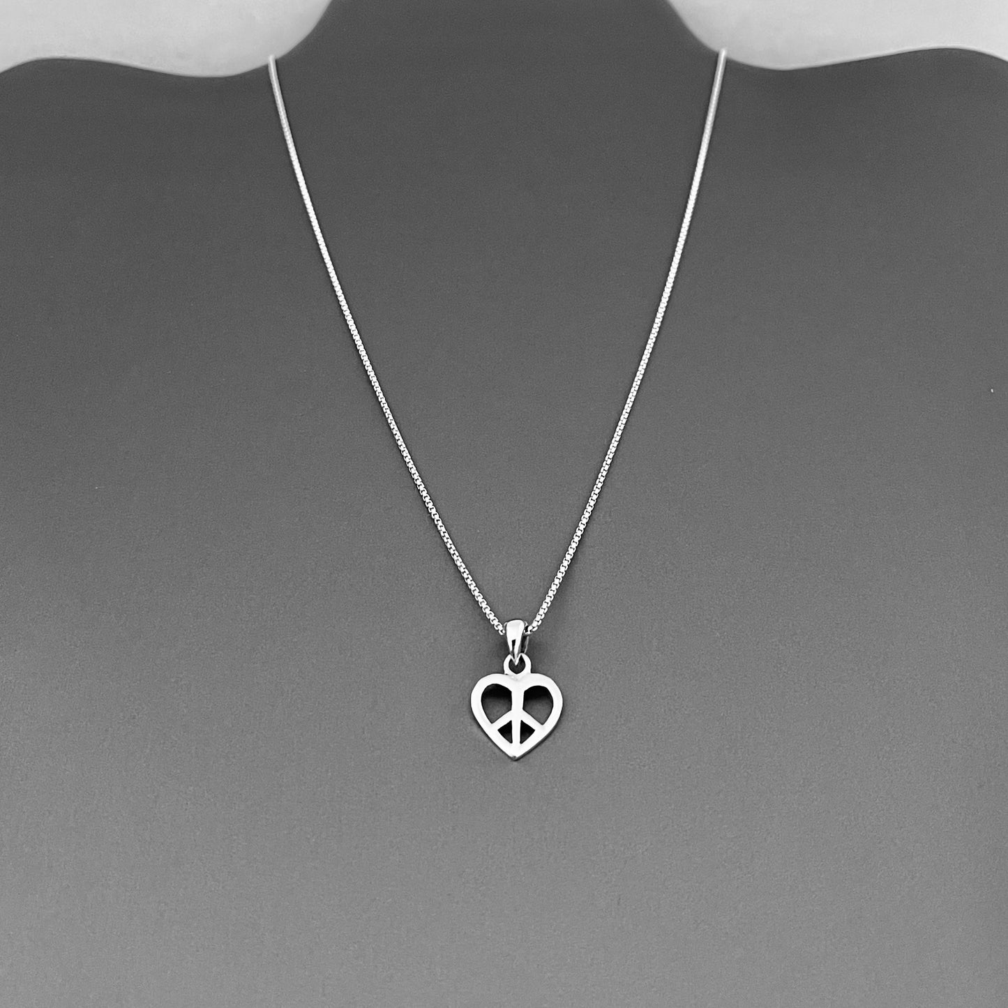 925 Sterling Silver Heart & Peace Necklace – Minimalist Love Pendant, Dainty Silver Chain Jewelry