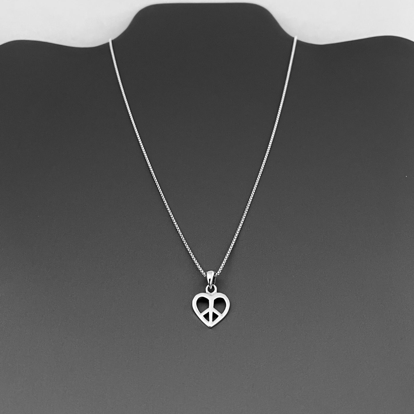 Sterling Silver Minimalist Love Peace Necklace, Silver Necklaces, Heart Chain