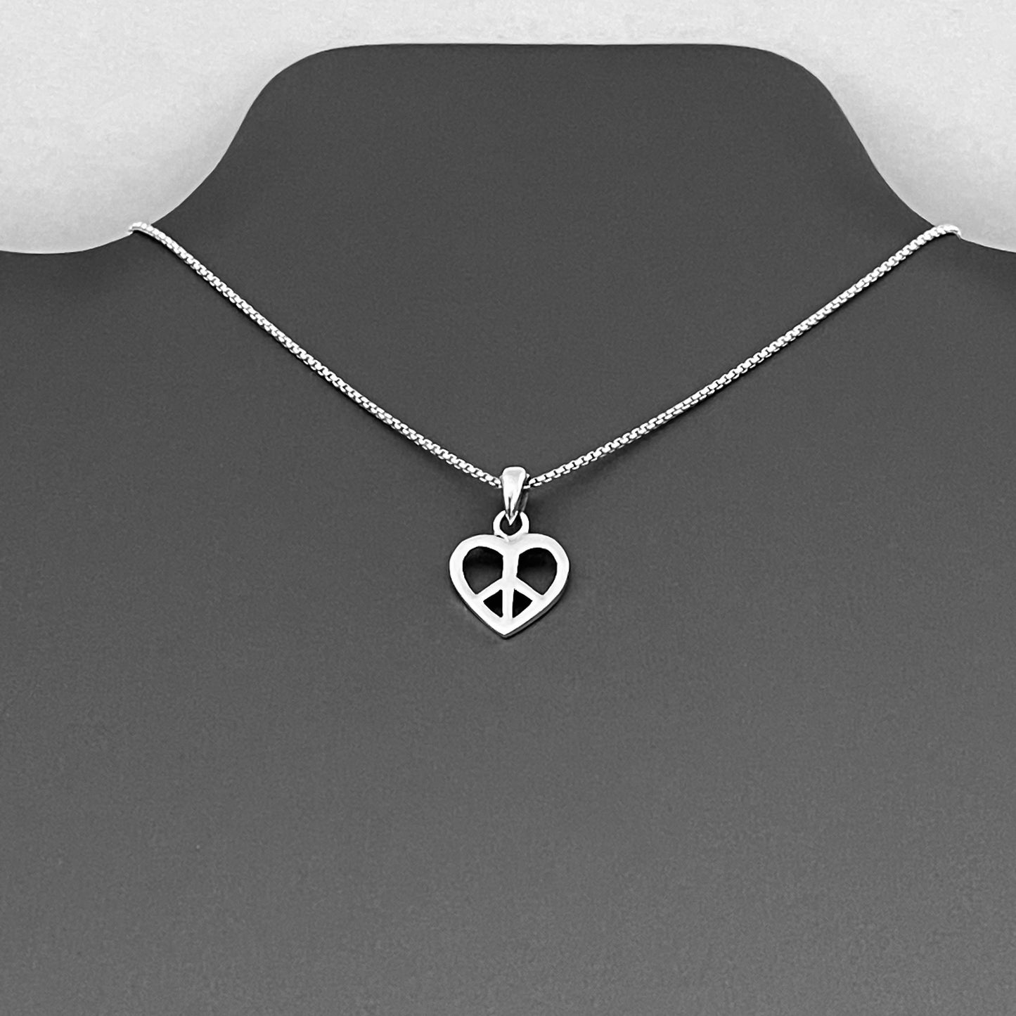 Sterling Silver Minimalist Love Peace Necklace, Silver Necklaces, Heart Chain