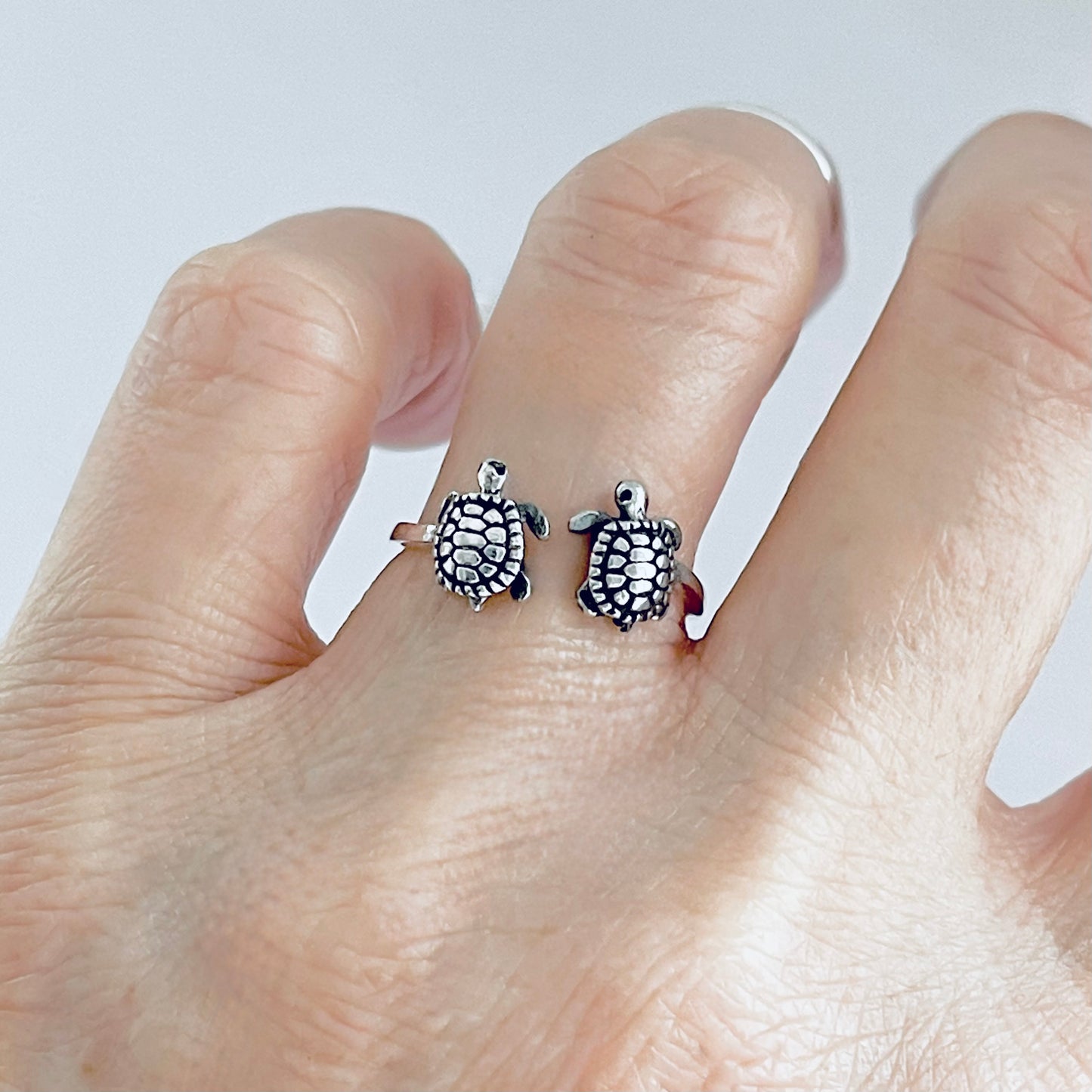 Sterling Silver Twins Turtle Ring, Sea Animals, Ocean Jewelry