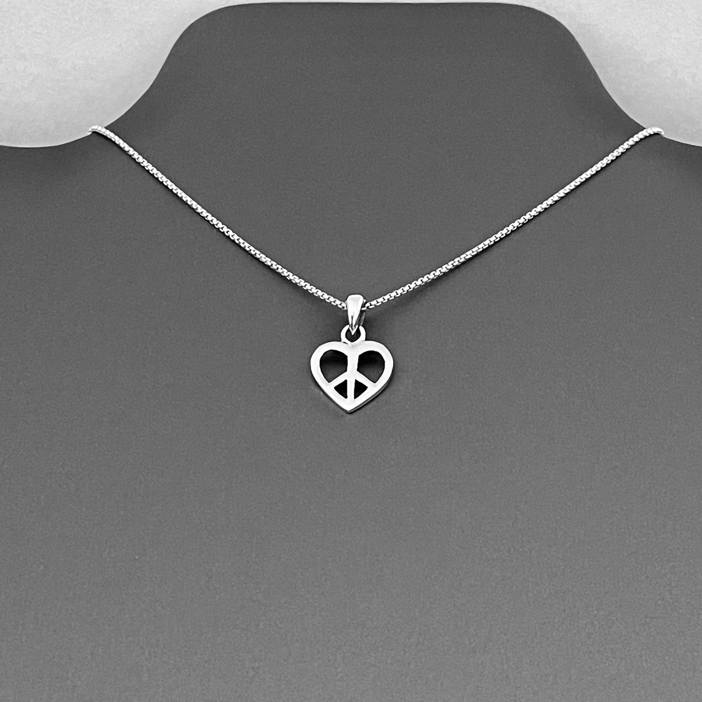 925 Sterling Silver Heart & Peace Necklace – Minimalist Love Pendant, Dainty Silver Chain Jewelry