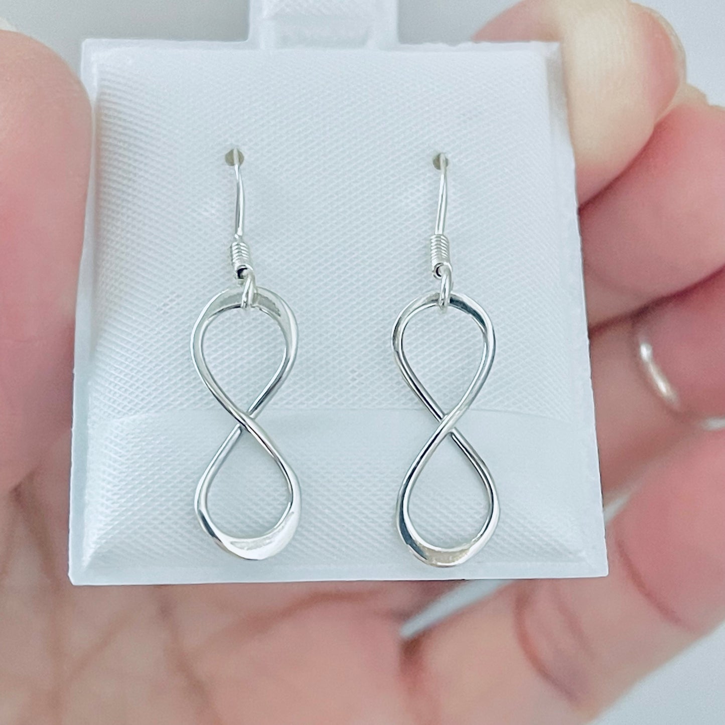 Sterling Silver Dangling Infinity Earring, Lazy 8, Drop Earrings, Eternity Love
