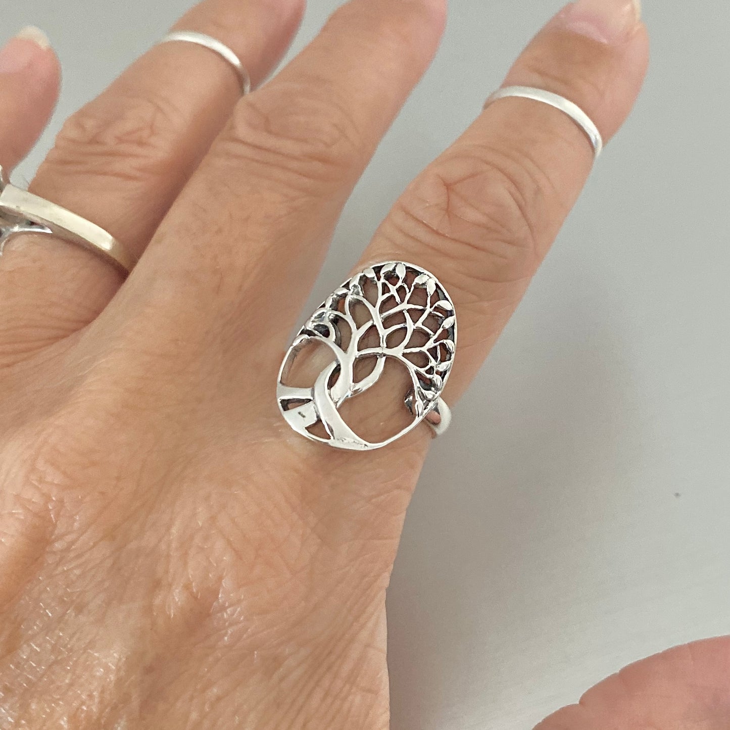 Sterling Silver Large Tree of Life Ring, Leaf Ring, Fortune Silver Rings