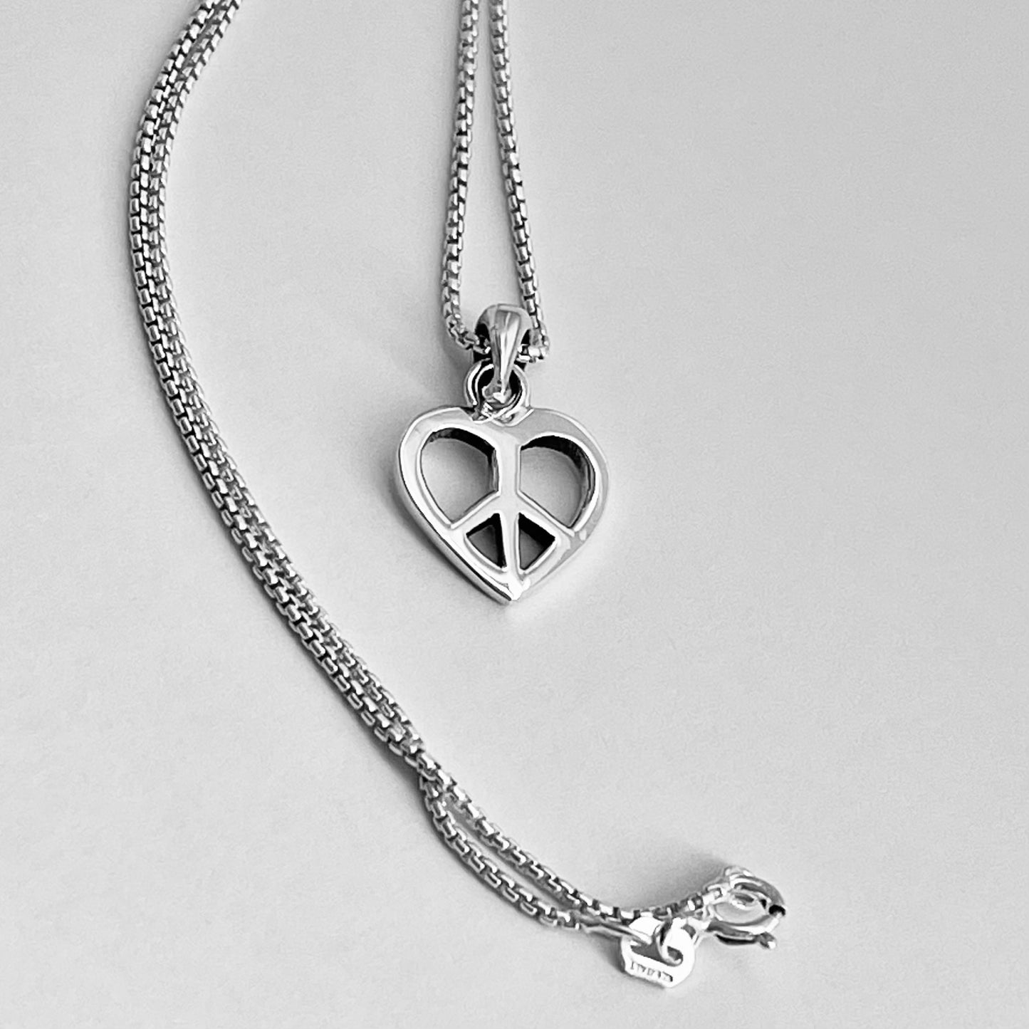 Sterling Silver Minimalist Love Peace Necklace, Silver Necklaces, Heart Chain